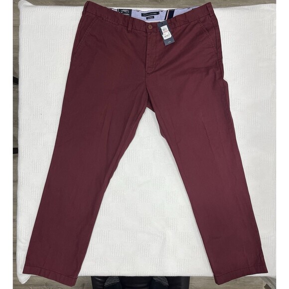 Tommy Hilfiger Custom Fit Coupe Sur Mesure Mens Pants 40W 32L Burgundy Red NWT - Picture 1 of 6
